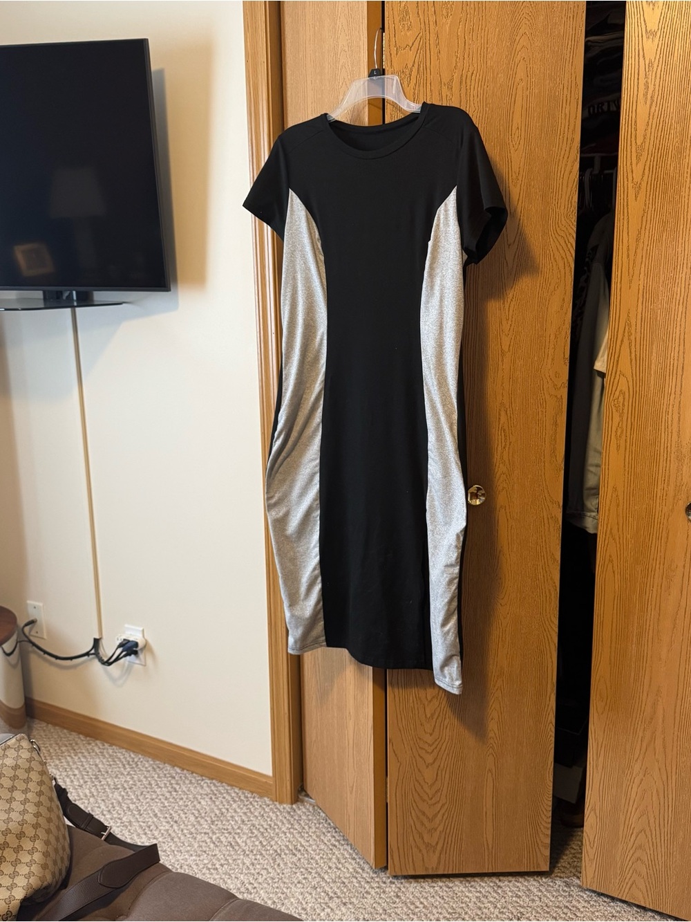 Black and Silver Colorblock Short-Sleeve Dress